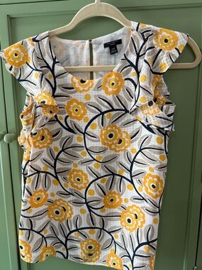 Ann Taylor Yellow Floral Ruffle Sleeve Blouse